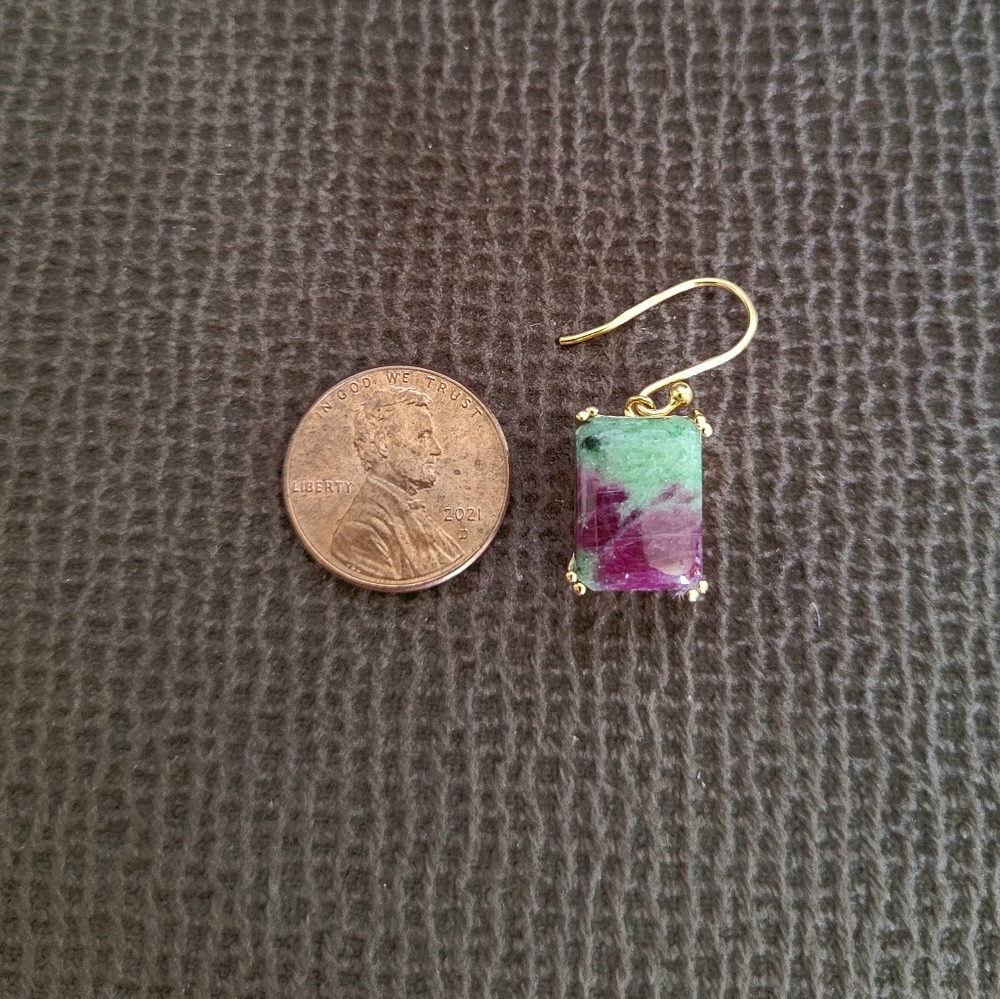 Shivam Rectangular Ruby Ziosite  Earrings - Picture 5 of 15